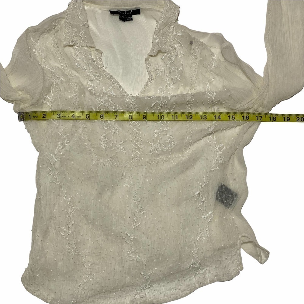 Eci New York Sheer White Floral Lined L/S Blouse - Picture 7 of 12